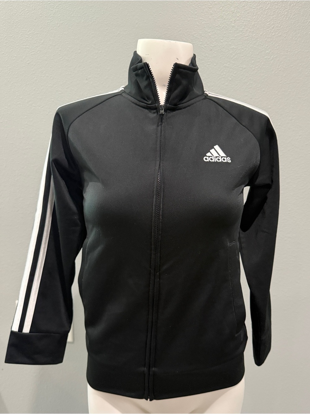 Kids/youth adidas Black Track Jacket with White Sleeve Stripes